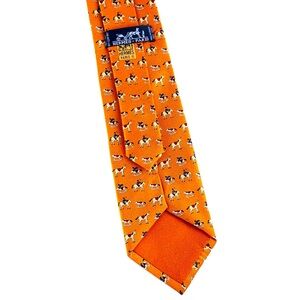 Hermes Equestrian Horse Orange Silk Tie